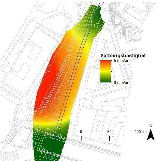 Haga, är sättningshastigheten upp mot 1 cm/år. Figur 5-2.