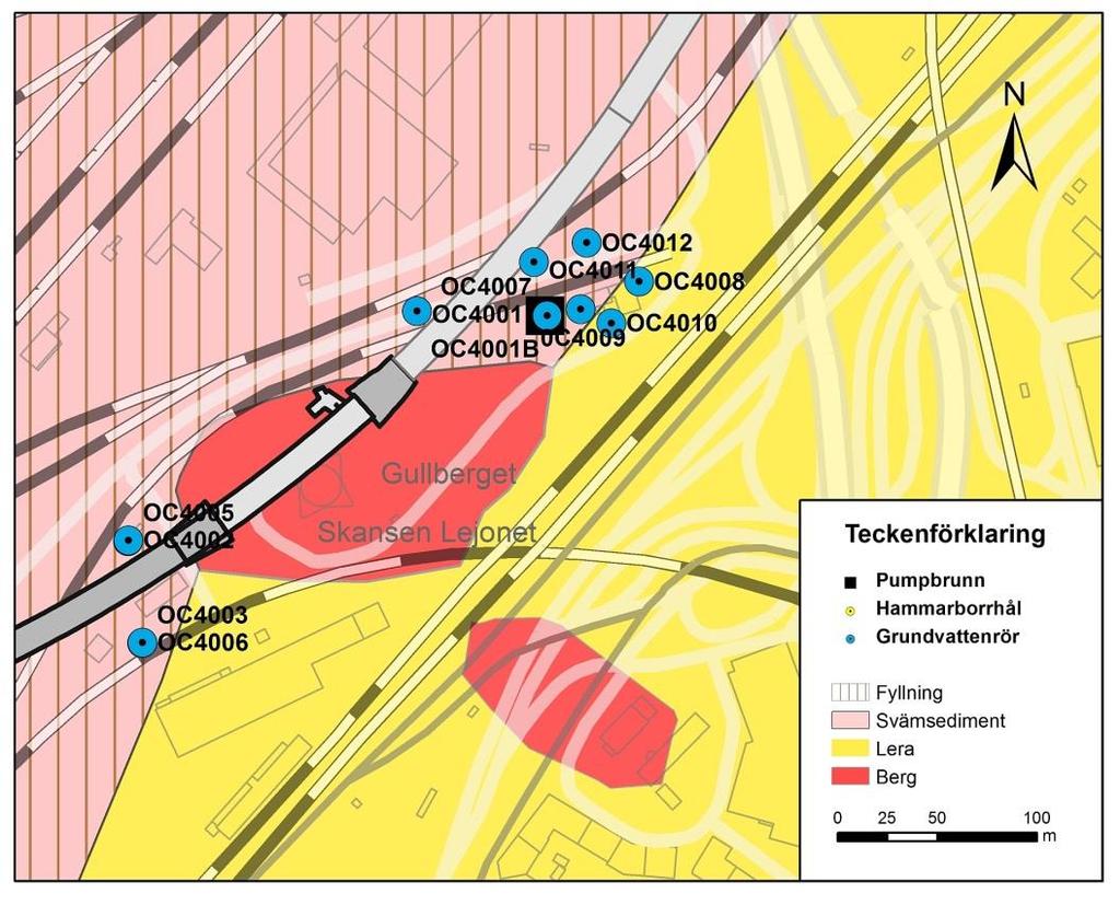 6.3 Hydrogeologisk beskrivning av förhållanden längs Olskroken planskildhet och Västlänken Nedan följer en kortfattad sammanfattning av de hydrogeologiska förutsättningarna inom olika delområden i