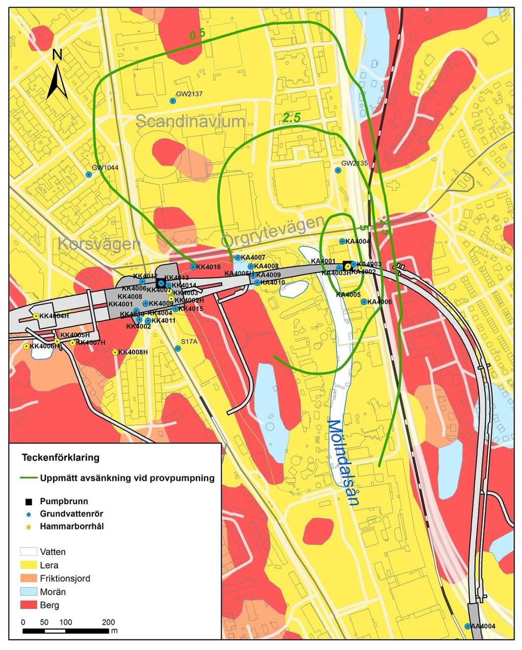 Figur 6-7. Västlänkens planerade sträckning mellan Station Korsvägen och Almedal.