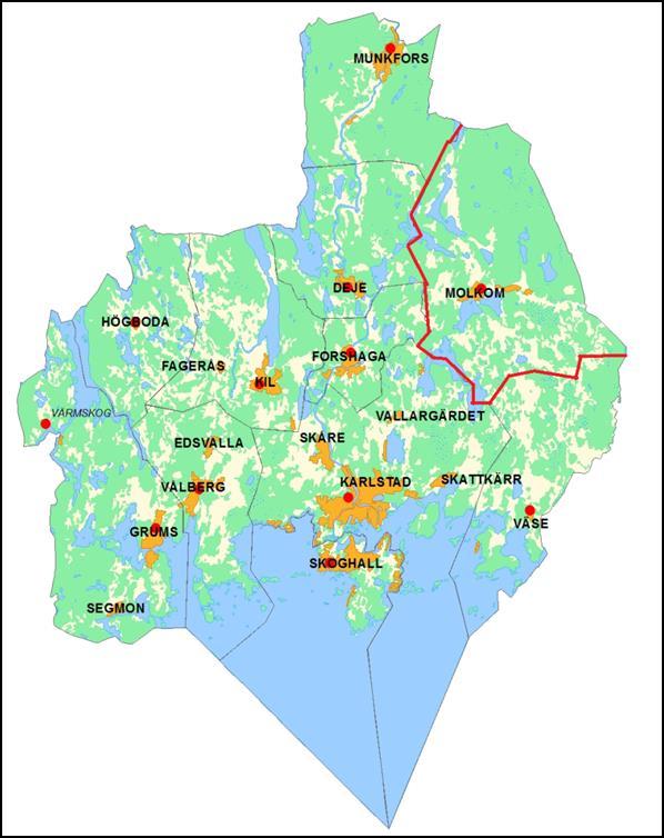 Sid 19(70) 2.1.4 Brandstationsområde Molkom Tätorten Molkom ligger centralt placerat i brandstationsområdet och är den överlägset största tätorten i området. Knappt 1900 personer bor i Molkoms tätort.