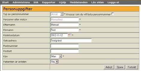 Klicka på Visa så kommer en patientsida med personuppgifter upp. Se bild 5. Klicka på Spara och därefter på Fortsätt.