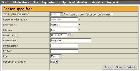 Klicka på Visa så kommer en patientsida med personuppgifter upp. Se bild 5. Klicka på Spara och därefter på Fortsätt.