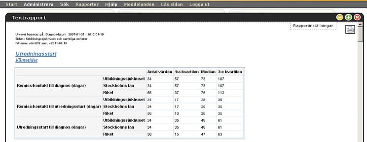 TEXTRAPPORT På samma sätt som för övriga rapporter anges vilken datumperiod rapporten ska omfatta. I textrapporten visas uppgifterna i tabellform, se bild 21. Bild 21: Textrapporten.