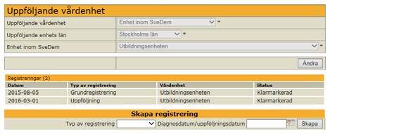 AKTUELLA PERSONER PÅ ENHETEN På startsidan finns listan Aktuella personer på enheten. Den innehåller bara de patienter som ska följas upp på den aktuella enheten.