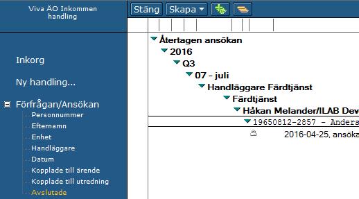 Handledning Myndighet SoL/LSS 11 Avsluta ansökan En ansökan kan avslutas om brukaren t.ex. återtar ansökan. Öppna aktuell Förfrågan/Ansökan och tryck på funktionsknappen Hantera- Avsluta.