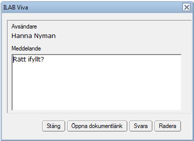 Klicka på OK för att skicka meddelandet. Notera! Den som tar emot meddelandet måste vara behörig till dokumentet som meddelandet länkar till för att kunna öppna det.