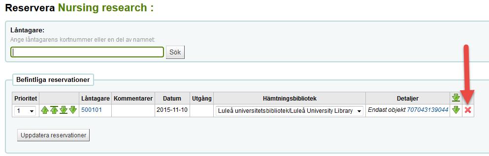 Gör sedan en återlämning av boken, då ser man om boken är reserverad av någon annan låntagare. En ruta med texten Exemplaret är inte utlånat dyker upp på skärmen. Klicka på OK eller Enter.