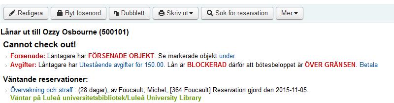 AVGIFTER En låntagare kan ha skuld av olika anledningar. Förseningsavgift: endast kursböcker och med max 100 kr/bok. Ersättningskostnad: fakturerade böcker.