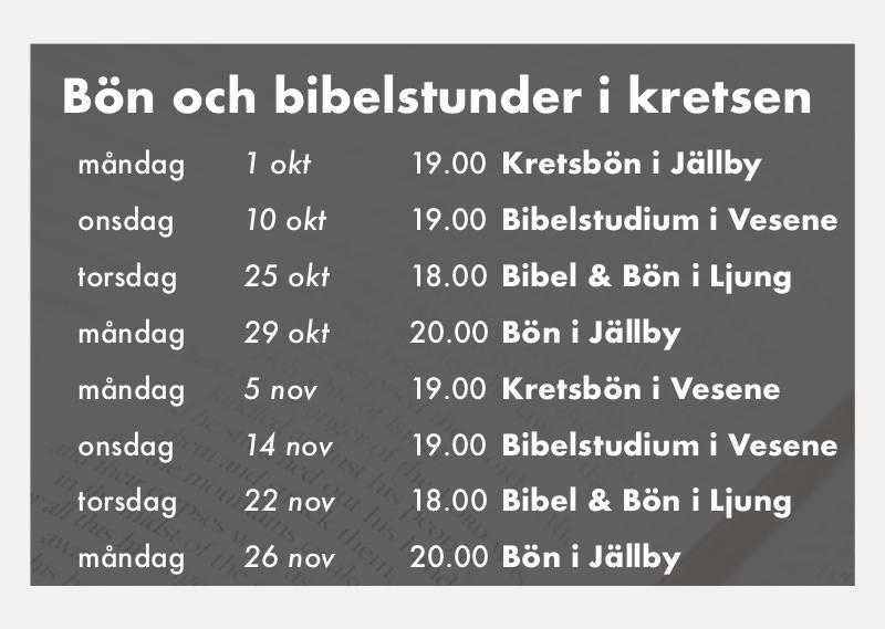 November 2018 Vecka 44 ---------------------------------------------------------------- 2 fredag 19.30 Ung i Ljung 3 lördag Vesene.
