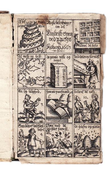 22 SYV, Peder Pedersen. Nogle betenkninger om det Cimbriske sprog ved P. P. Syv. Köpenhamn, 1663. 8:o. Grav. titelblad,+ (8),+ 200 s.