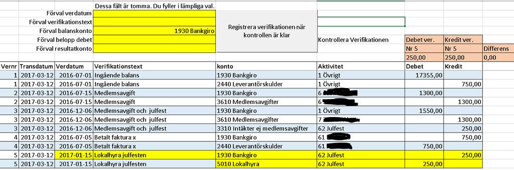 Det ser ok ut så Registrera verifikationen. Svara Nej och registrera verifikationen.