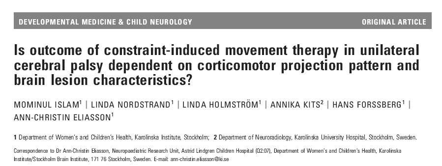 Dev Med Child Neurol (2014) 56(3): 252-258. Vem har nytta av CIMT?