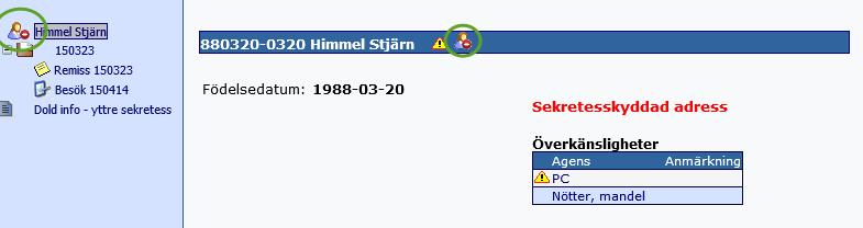 Adressuppgifterna ska inte vara synliga för pågående vårdtillfällen och vårdmappar.