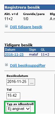 Lägst ner under sammanfattning av besök ser man även tillväxtgrafen med värden från olika mappar (synliga mappar). 5 ID-KONTROLL (ny fr.o.m 2.16.0.100) Nytt för Obstetrix 2.
