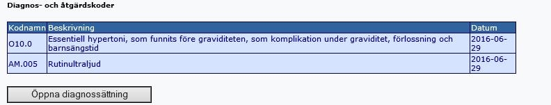 Först då man Sparar besöket, sparas koderna i databasen.