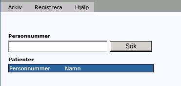 2 NY PATIENT Efter inloggning visas denna bild. Välj Arkiv och Ny patient. Följande bild visas.