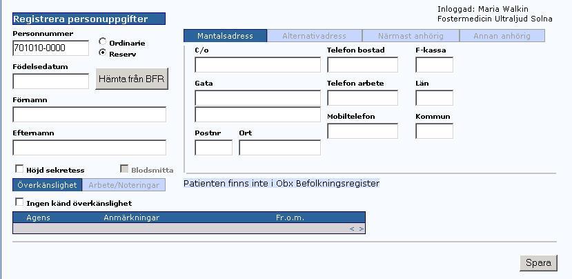 Markera om det skall vara Höjd sekretess på uppgifterna. Manligt personnummer (ny fr.o.m 2.16.0.