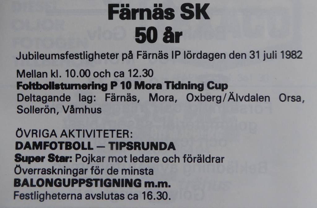 Pojk- och flickcuper, Lillmascup. Grängesberg-Ludvika FK II 10-0, Djurmo/Segro II-Gagnef 7-1, Korsnäs II-Slätta IV 2-0, Slätta III-Falun I w.o till Falun, Brage II-Grycksbo w.o. till Brage, Falun