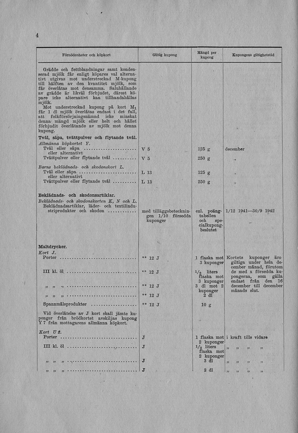 * 4 Giltig Kupongens giltighetstid Grädde och fettblndningr smt kondenserd mjölk får enligt köpres vl lterntivt utgivs mot understreckd M- till hälften v den kvntitet mjölk, som får överlåts mot