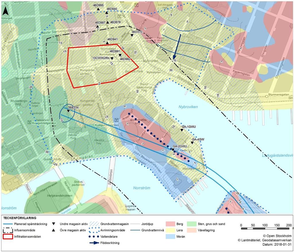 3 Norrmalm 3.1 Hydrogeologiska förutsättningar Infiltrationsområdet vid Norrmalm avser området kring Norrmalmstorg (Figur 6).