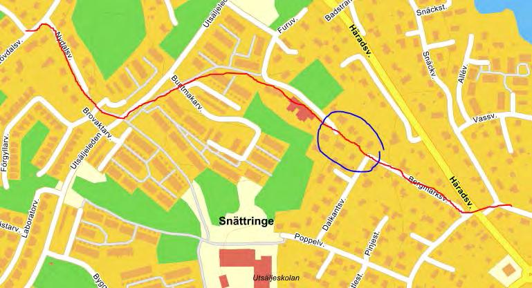 Inringad sträcka har befintlig cykelbana!