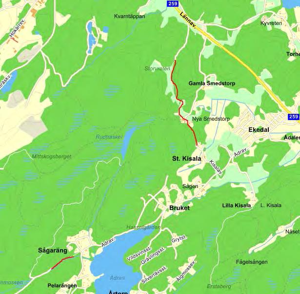 Fin cykelväg i utmed vackra fält i skogen vid Storvreten. Inte mycket arbete behövs; slyröjning och lite grus här och var. Servitut vid Smedstorp och St. Kisala.