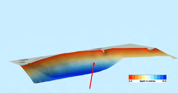 Analysen av data insamlat med sidoseende ekolod (Figur 1 samt Bilaga 1) visade på ett cirka 30 meter brett område (ut från strandlinjen) där botten var mer varierad med ett betydande