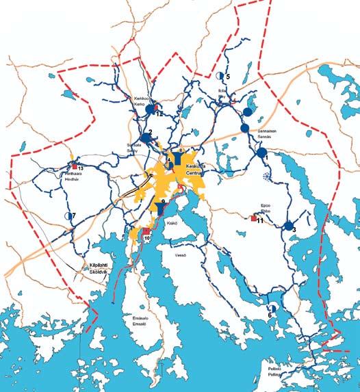 31 Anläggningar, vattenledningar och verksamhetsområde GRUNDVATTENTAG 1 Sannäs / konstgjort grundvatten 1982 2 Saxby-Kerko 1975 Råvattentag Bosgård infiltrationsområde 3 Norike 1971 Reservvattentag 4