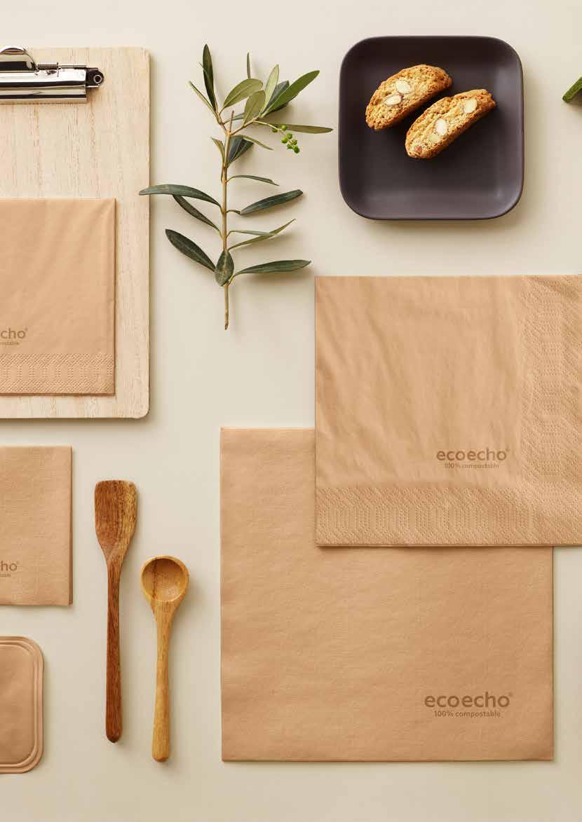 HÅLLBARA UTSIKTER #2 ECOECHO - SORTIMENT Duni utvecklar kontinuerligt nya produkter med miljöprofil. Arbetet har mynnat ut i ett helt sortiment som har fått namnet ecoecho.