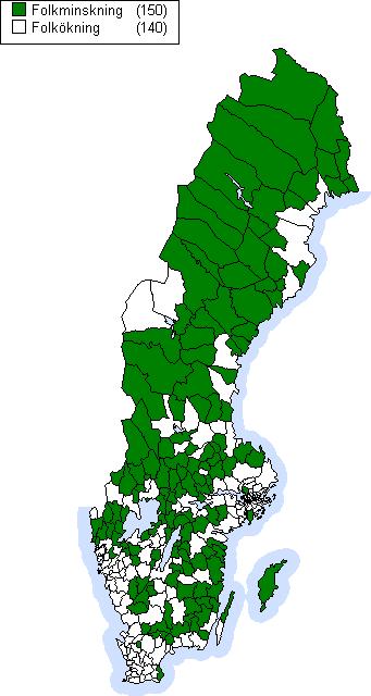 Kartan ovan visar folkmängdsförändringen för Sveriges kommuner år 2005. Kommuner som är ofärgade (vita) hade en folkmängdsökning, medan kommuner med färg minskade sin folkmängd under 2005.