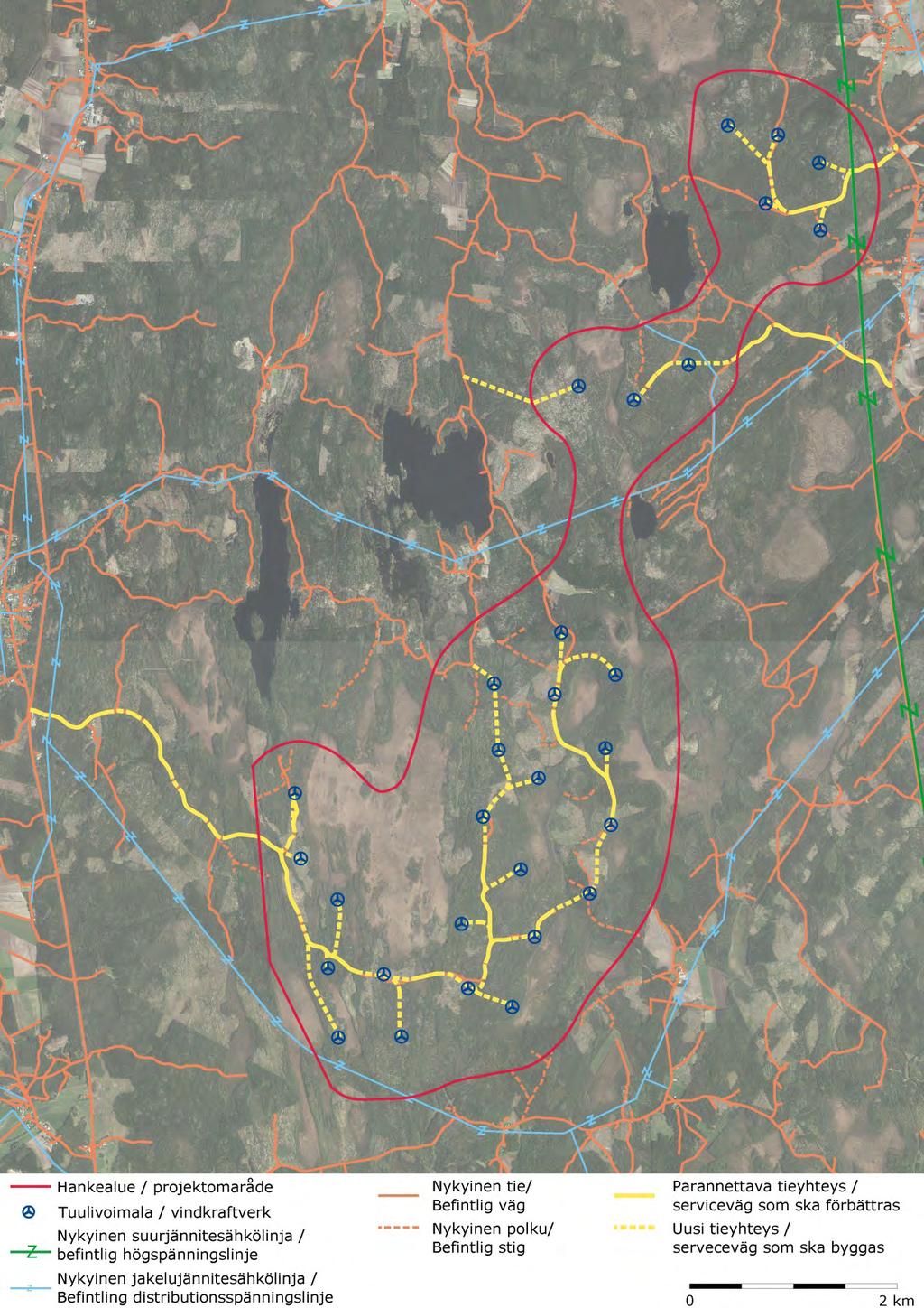 42 (99) Mikonkeidas vindkraftspark FCG DESIGN OCH PLANERING AB projektområdet vid dess smalaste ställe.