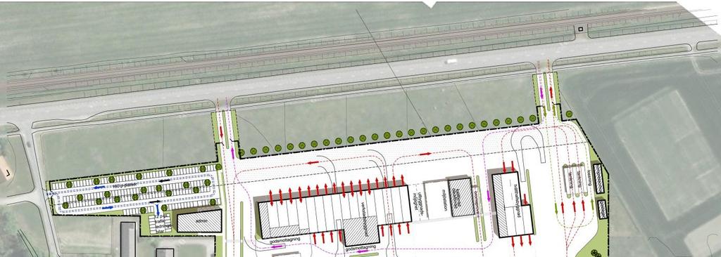 Alternativ B3: STADSBUSSDEPÅ I UPPSALA 8040456 2013-05-08 Sid 33 (46) I alternativ B3 används den ena bussuppställningsgatan även som framkörning till verkstaden som är placerad parallellt med väg