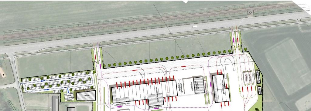 Alternativ B3: STADSBUSSDEPÅ I UPPSALA 8040456 2013-05-08 Sid 33 (46) I alternativ B3 används den ena bussuppställningsgatan även som framkörning till verkstaden som är placerad parallellt med väg