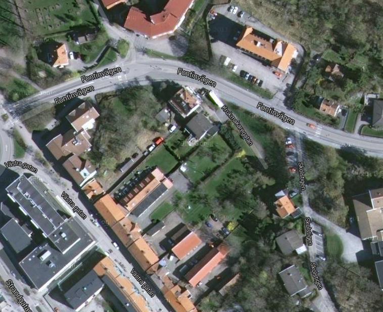 6 (14) Aktuellt detaljplaneområde begränsas i norr av Fontinvägen, i öster av Skolstigen och befintliga byggnader, i söder av Västra gatan och befintliga byggnader samt i väster av befintliga