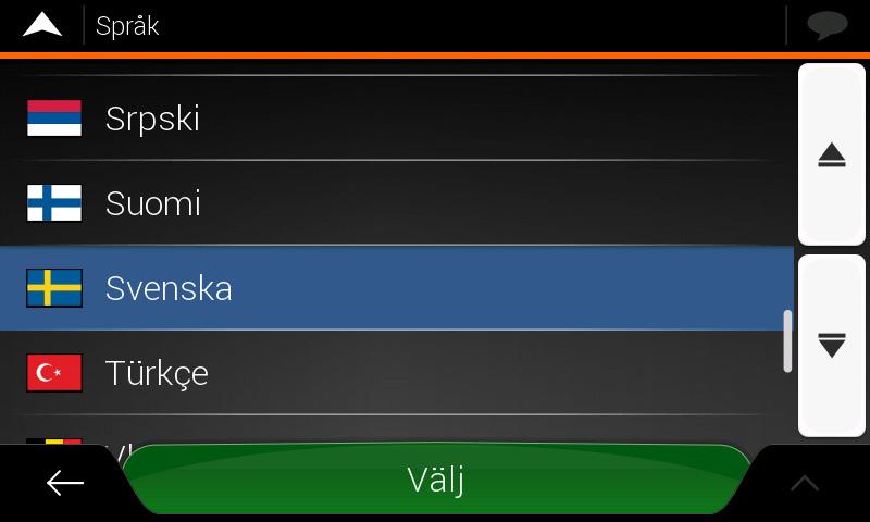 Startinställning 1. Välj språk och peka sedan på för att bekräfta ditt val. Du kan ändra detta senare i Regionala inställningar. 2.