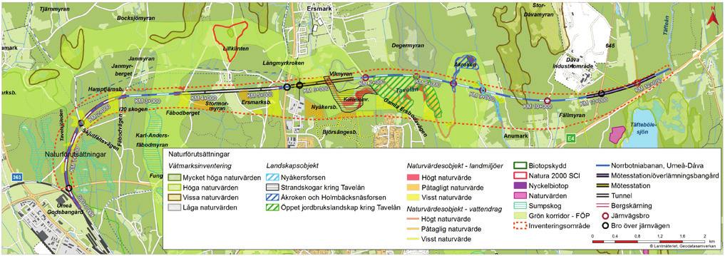 Två typer av skyddade biotoper har identifierats inom den inventerade korridoren: småvatten i form av öppna diken i jordbruksmark samt åkerholmar.