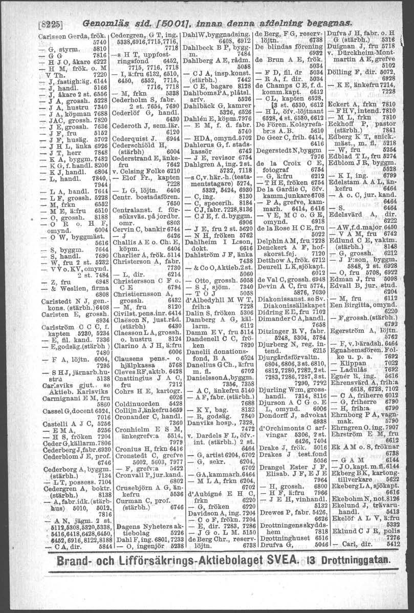 [8225] Genomliis sid. [50011. innan denna a/delning begagnas. C rlsson Gerda, frök. Cedergren, G T, ing. DahlW,byggnadsing. de Berg, F G, reserv- Dufva J H, f br. o. H ).