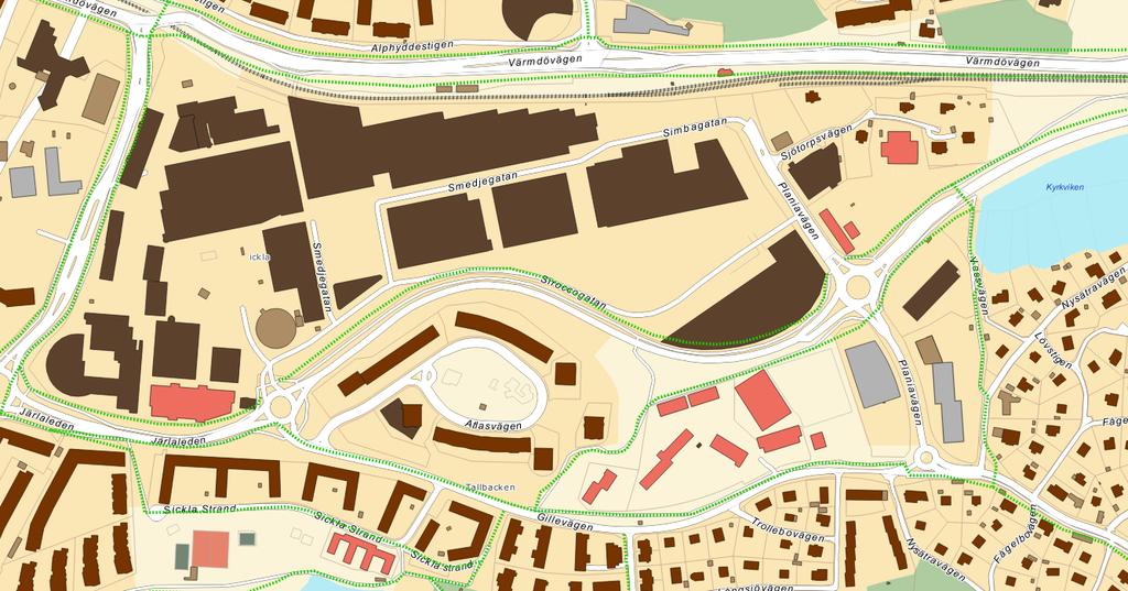 PM TRAFIK SYDVÄSTRA PLANIA 2 Nulägesbeskrivning Inom området Sydvästra Plania finns idag Sickla skola, förskolor, gymnastikhall, bollplan samt handel och verksamheter.