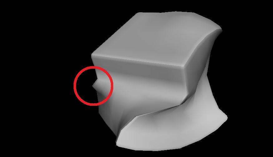 Figur 23: Kubens mittenkontroll skapade en oönskad kant vid posering, markerat med röd cirkel.