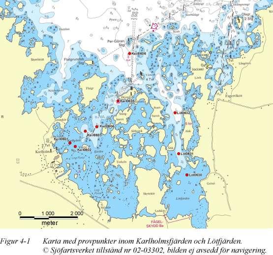 I Karlholmsfjärden förlades sex provpunkter för sediment i en transekt från den innersta delen av fjärden utanför Karlit och ut till området runt Per-Göran Stg.