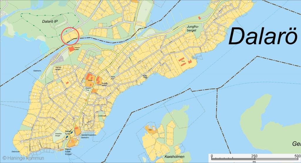Översiktlig kartbild för lokalisering av planområdet MARKÄGOFÖRHÅLLANDEN Båda fastigheterna ägs av privata fastighetsägare. Angränsande mark ägs av Haninge kommun och Schweizerdalens tomtägarförening.