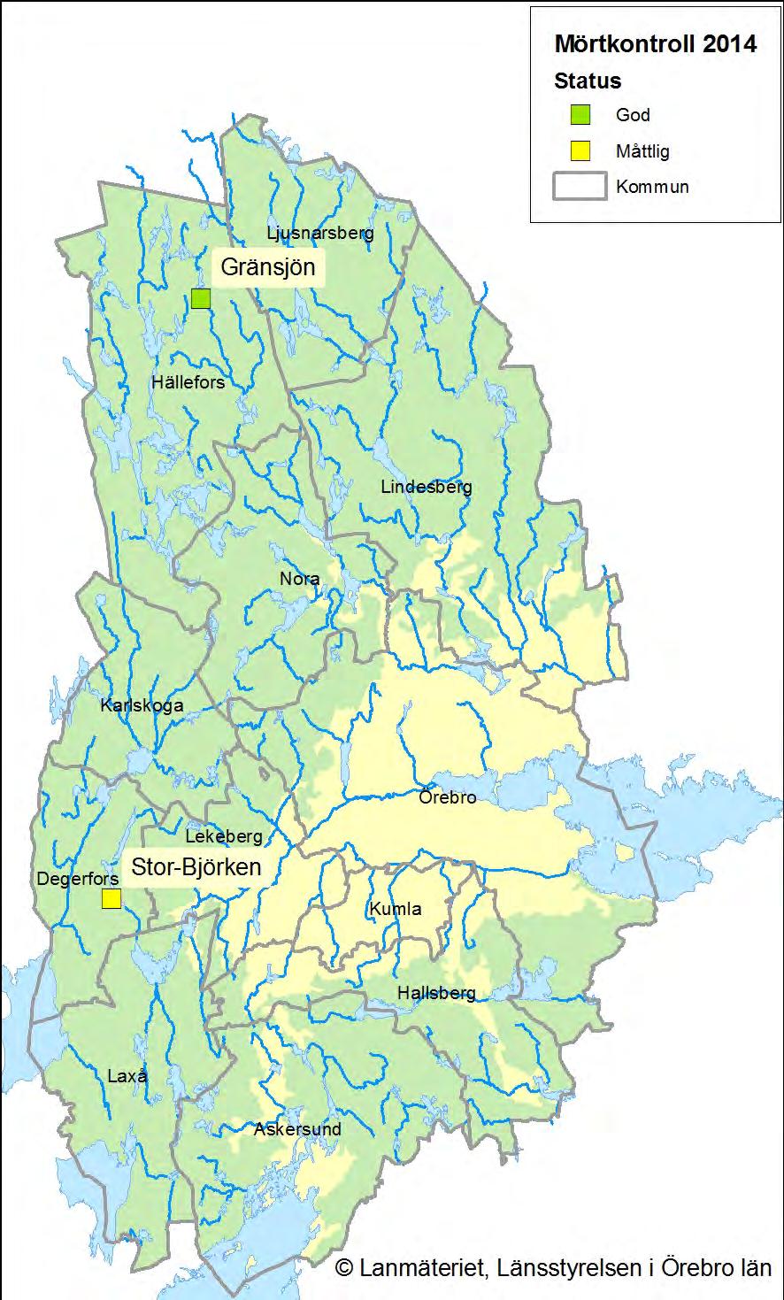 Sammanfattande resultat Mörtkontrollfiske Sjöar där mörtkontrollfiske har genomförts under året. Gränsjön, 122-548 Fisket utfördes 2014-08-18 med 5 bottensatta nät.