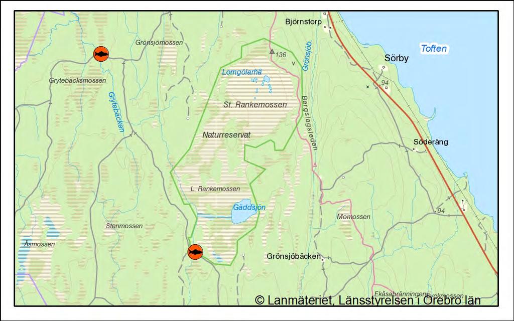 Grytebäcken, 121-225 Vid fisket fångades 1 gädda i Grytebäckens norra del och ingen fångst erhölls nedströms i Grytebäckens södra del.