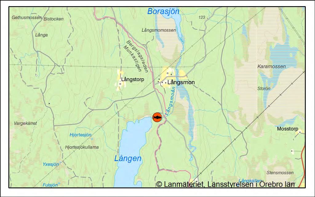 Elfiskestationen i Långsmoån. Meshattbäcken, 122-412 Vid elfisket fångades 8 öringar, vilket utgör en skattad besättningstäthet av 6 öringar per 100 m 2.