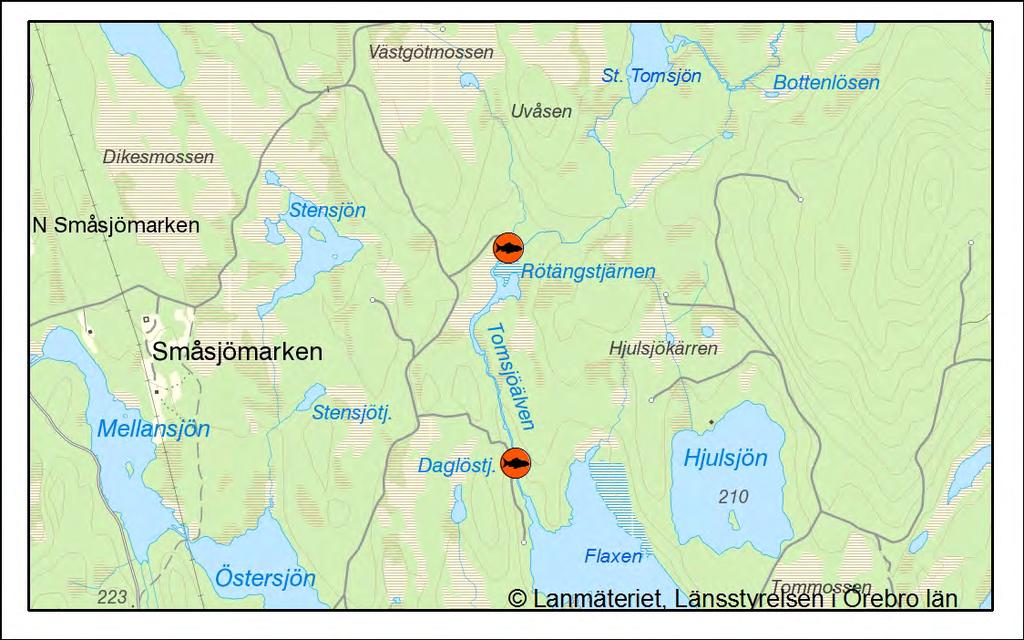 Elfiskestationerna i Tomsjöälven. Visjöbäcken, 121-228 Vid fisket fångades 1 abborre. Vattendragets status bedöms som Dålig med hänsyn till fisksamhället.