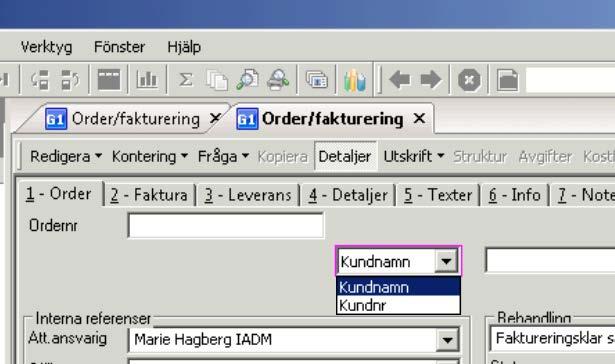 Lathund - Registrering av försäljningsorder AGRESSO Logistik 27 Flik 1 Order