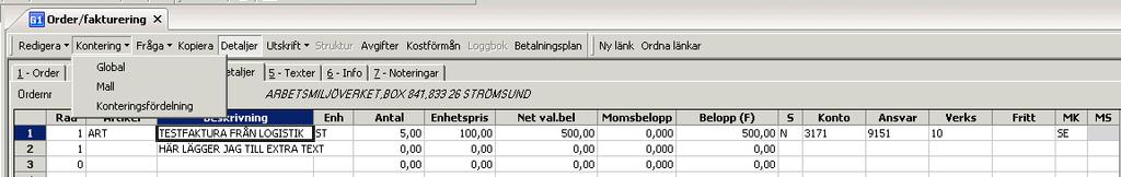Lathund - Registrering av försäljningsorder AGRESSO Logistik 32 Den extratext