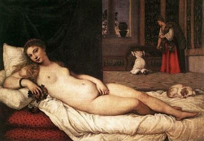 konkret exempel i vilket Scruton argumenterar för och emot en tolkning av ett konstverk. Exempel: Venus of Urbino Venus of Urbino är en oljemålning från 1538 av italienaren Tiziano Vecellio.