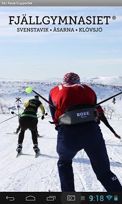 Användarhandledning Ski Race Supporter När ni startar appen visas denna fina bild i några sekunder. På vårvintern ges ofta tillfälle att träna på fjället, ofta i området kring Storhogna.