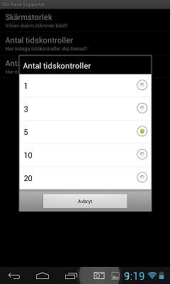 Antal tidskontroller ska motsvara behovet för den tävling man tänker läsa in. Observera att denna inställning bör ske innan man läser in den aktuella startlistan.